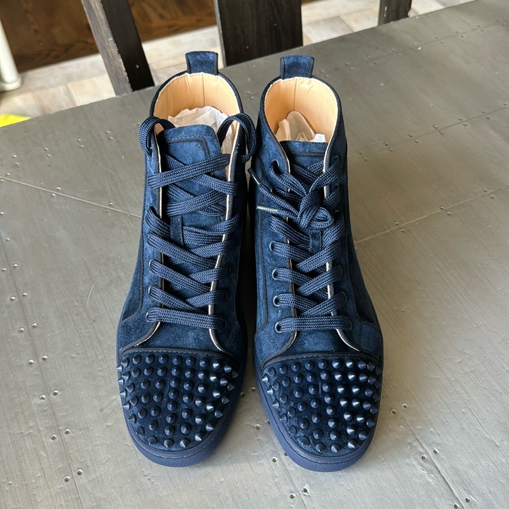 Christian Louboutin Lou spikes orlato flat navy blue spike sneaker trainer 41.5